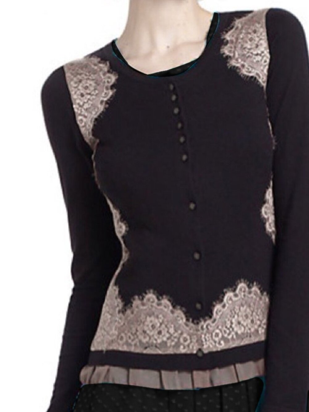 Knitted & Knotted Y2k Lace Cardigan 50s Victorian Lace Chiffon Peakboo Hem